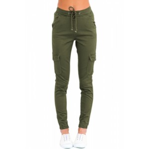 Army Green Drawstring Ankle Pocket Denim Jeans